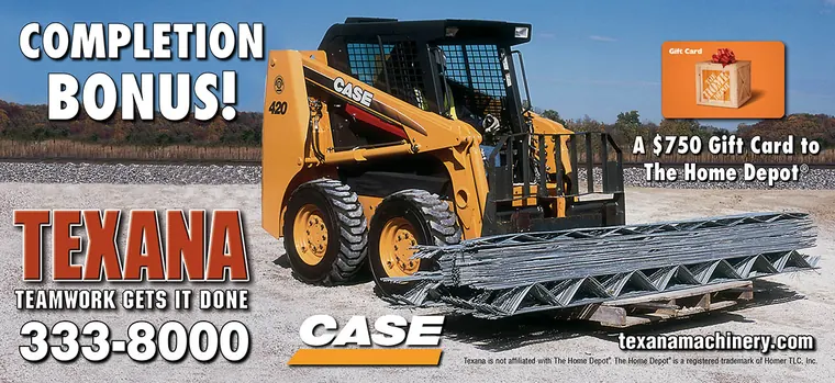 Texana Machinery billboard: Completion Bonus, Teamwork Gets It Done